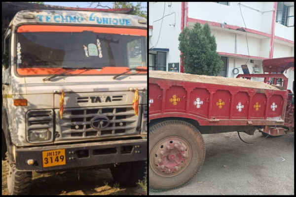 कोडरमा में बोल्डर लदा हाईवा व बालू लदा ट्रैक्टर जब्त