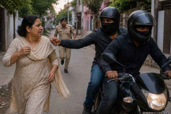 Bike सवार अपराधियों ने घर के पास टहल रही महिला से सोने की चेन छीना,