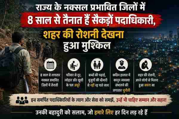 राज्य के नक्सल प्रभावित जिलों में 8 साल से तैनात हैं सैकड़ों