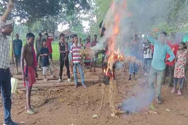 DFO का पुतला दहन कर विरोध जताते ग्रामीण