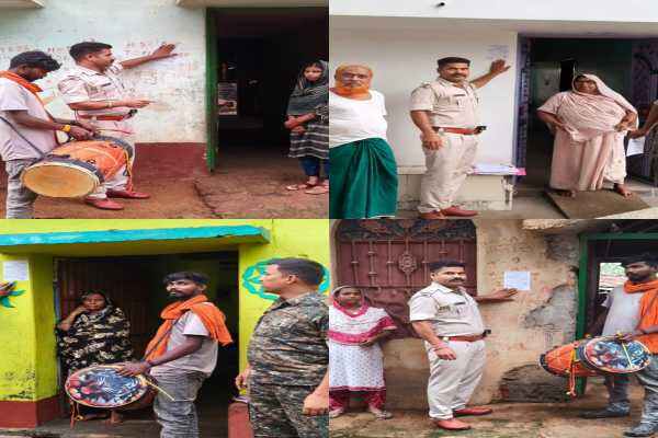 फरार आरोपियों के घर इश्तेहार चस्पा करती नारायणपुर थाना पुलिस