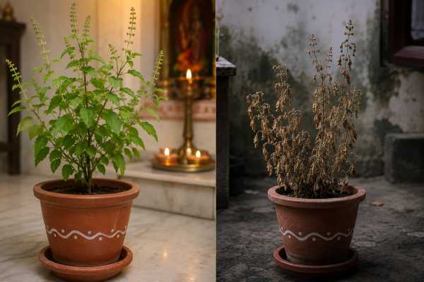 How does negative energy affect the Tulsi plant