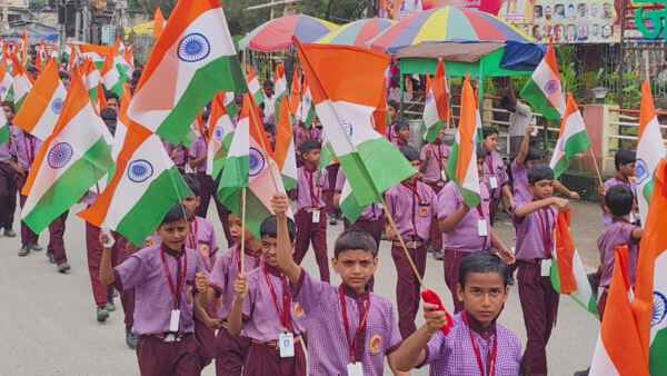 Hundreds of Schoolchildren Take to the Streets with Tricolours