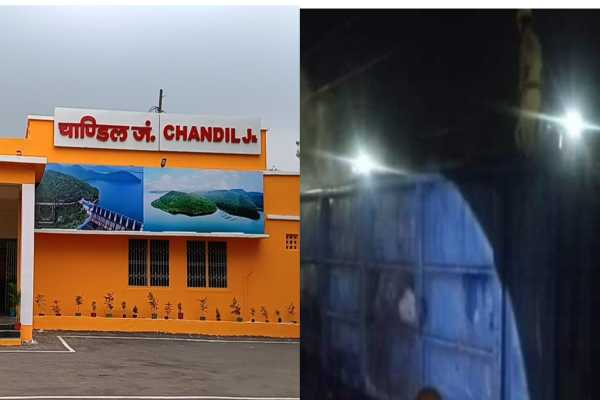 चांडिल जंक्शन पर कोयला लदी मालगाड़ी में लगी आग बुझाते दमकलकर्मी